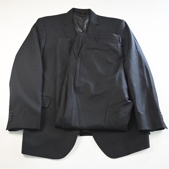 Jos A Bank 48L 40x30 Black 100% Wool Herringbone Signature Mens Suit